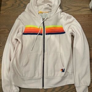 Aviator Nation White/Tan Hoodie with Stripes